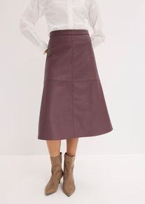 Midirock bonprix, Damen, Gr. 48, lila (kakaobraun), Obermaterial: 100% Polyester, regular fit knieumspielend, R&ouml;cke Midirock, aus Lederimitat, Regular Fit, Midi-L&auml;nge, eleganter Stil