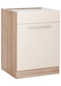 Wiho-K&uuml;chen Sp&uuml;lenschrank WIHO K&Uuml;CHEN "Flexi2, Breite: 60 cm, Soft-Close bei der T&uuml;r", beige (front: magnolia, korpus: sonoma eiche), B:60cm H:82cm T:57cm, Holzwerkstoff, Schr&auml;nke, Sp&uuml;lenschrank, oben feste Blende