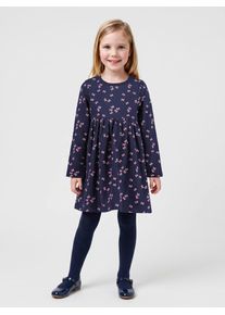 Sweatkleid Blue Seven, M&auml;dchen, Gr. 98, N-Gr, Langarm, angeraute Sweatware, blau (nachtblau), angeraute Sweatware, Obermaterial: 95% Baumwolle, 5% Elasthan, bedruckt, Basic Midi, Rundhals, Kleider Sweatkleid, Baumwollmischung, Alloverprint