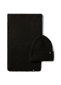 Strickm&uuml;tze Calvin Klein Jeans "Monogram Rib Scarf Beanie Set", Jungen, Gr. S/M, schwarz (ck schwarz), Obermaterial: 100% Polyacryl, M&uuml;tzen Strickm&uuml;tze, mit Logopatch