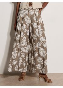 Culotte Apricot "Plissierte Culotte-Hose", Damen, Gr. XL (42), N-Gr, beige (stein), gewebt, Obermaterial: 88% Viskose CV. 12% Nylon NY., gemustert, Hosen Culotte, mit Blattmuster