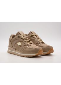 Plateausneaker Replay "PENNY HYPE", Damen, Gr. 41, beige (natur), Lederimitat, Textil, unifarben mit Farbeinsatz, Schuhe Plateausneaker, Freizeitsneaker, Schn&uuml;rschuh, Halbschuh mit Metallic-Details