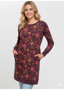 Sweatkleid Ragwear "MENITA FLOWERS O", Damen, Gr. XXL (44), N-Gr, rot (wine rot), Sweatware, Obermaterial: 50% Baumwolle, 50% Polyester, gebl&uuml;mt, gemustert, kurz, Rundhals, Rippb&uuml;ndchen, Kleider Sweatkleid, mit kurzer Passform, aus Baumwolle und Polyester