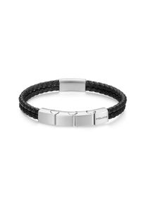 Armband Police "Parallel", schwarz (schwarz, edelstahlfarben), Armb&auml;nder, Herren, 22cm, Edelstahl Leder, Edelstahl, Leder, Armband