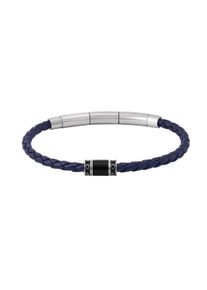 Armband Police "Carbon", blau, schwarz, edelstahlfarben, Armb&auml;nder, Herren, 22cm, Edelstahl Leder, Edelstahl, Leder, Armband