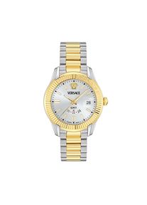 Quarzuhr Versace "APODIS", gold (silbergoldfarben, silberfarben), Armbanduhren, Herren, Quarzuhr, Armbanduhr, Herrenuhr, Swiss Made, Edelstahlarmband, analog, GMT