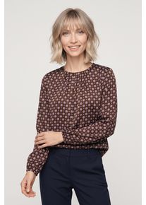 Satinbluse Zero, Damen, Gr. 34, braun (braun, blau), Satin, Obermaterial: 96% Polyester, 4% Elasthan, gemustert, bequem h&uuml;ftbedeckend, Rundhals, elastischer Bund, Blusen Satinbluse, fein gemustert / elastische B&uuml;ndchen