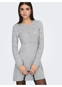 Strickkleid Only "ONLKATIA LIFE LS O-NECK CABL DRES EX KNT", Damen, Gr. S, N-Gr, grau (light grau melange), Strick, Obermaterial: 50% Viskose, 27% Nylon, 23% Polyester, unifarben, regular fit Midi, Rundhals, Kleider Strickkleid, Viskosemischung, regular fit, Rundhals