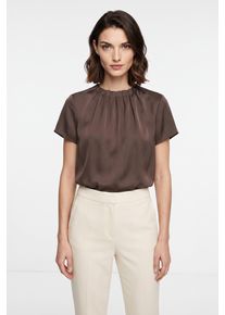 Kurzarmbluse s.Oliver BLACK LABEL, Damen, Gr. 34, braun (chocolate), Web, Obermaterial: 100% Polyester, normal h&uuml;ftbedeckend, Rundhals, abgesteppte Kante, Blusen Kurzarmbluse, Sommerbluse mit Animal-Print