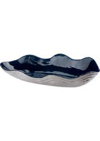 Schale Gilde "Deko-Schale Wavy", blau (dunkelblau, silberfarben), B:16,7cm H:39cm T:9cm, Keramik, Sch&uuml;sseln, Schale