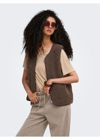 Pl&uuml;schweste Only "ONLBABY TEDDY ZIP VEST PNT", Damen, Gr. XL, braun (chocolate martini), Pl&uuml;sch, Obermaterial: 100% Polyester, unifarben, normal, Rundhals, Westen Pl&uuml;schweste, Kunstfaser