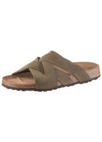 MAN'S WORLD Pantolette MAN'S WORLD, Herren, Gr. 44, gr&uuml;n (olivgr&uuml;n), Veloursleder, Schuhe Pantolette, Schlappen, Sommerschuh, Hausschuh mit vorgeformtem Fu&szlig;bett