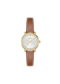 Quarzuhr BOSS "LUCIA", braun (braun, silberfarben), Armbanduhren, Damen, goldfarben, Quarzuhr, Armbanduhr, Damenuhr, Lederarmband, analog, Glassteine
