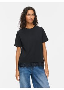 T-Shirt Vila "VINORA S/S LACE T-SHIRT - NOOS", Damen, Gr. S, schwarz (schwarz beauty), Jersey, Obermaterial: 96% Baumwolle, 4% Elasthan, unifarben, normal, Shirts T-Shirt, Baumwollmischung