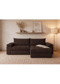 Ecksofa OTTO HOME "Soft&Cosy Pik XXL, L-Form, B: 303 cm, Mega Sofa in Cord", grau (dunkelbraun), B:303cm T:187cm, 100% Polyester, Sofas, Ecksofa, Lounge-Komfort mit edler Sitzsteppung, Federkern