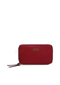 Tommy Hilfiger Geldb&ouml;rse "TH LEATHER MED ZA WALLET" Damen Geldbeutel, Portemonnaie mit goldfarbenem Logoschriftzug