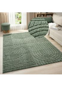 Teppich OTTO HOME "Jonne, Boho-Design, Scandi, Designteppich", gr&uuml;n (dunkelgr&uuml;n), B:80cm H:20mm L:150cm, Kunstfaser, Teppiche, Teppich, Hoch-Tief, 3D Optik, skandinavischer Stil, Wohnzimmer, Schlafzimmer
