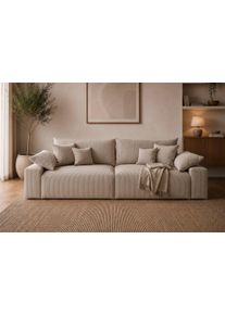 Big-Sofa OTTO HOME "Amici, B: 302 cm, Lounge-Sofa in Boucle und Cord", taupe, B:302cm T:122cm, 100% Polyester, Sofas, Big-Sofa, Mega-Sofa mit Lounge-Komfort, Federkern & 6 Zierkissen