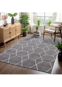 Teppich Sanat "Trellis, auch als L&auml;ufer und Rund", grau, B:60cm H:10mm L:110cm, Kunstfaser, Teppiche, Teppich, Kurzflor, skandi, boho, gro&szlig;e Farbauswahl, alle R&auml;ume