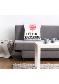 Dekokissen queence "LIFE IS NO SUGARLICKING", rosa (rosakoralle, bedruckt), B:40cm L:40cm, Polyester, Dekokissen_Sitzkissen_Kissenh&uuml;llen, Dekokissen, Kissenh&uuml;lle ohne F&uuml;llung, 1 St&uuml;ck
