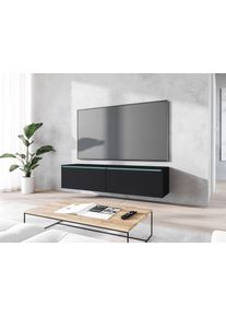 Lowboard Home Affaire "LOWBOARD D, wahlweise mit oder ohne Beleuchtung", schwarz (graphite schwarz matt), B:140cm H:30cm T:33cm, Sideboards, Lowboard, modernes TV-Board ohne Griffe, mit viel Stauraum,stehend und h&auml;ngend