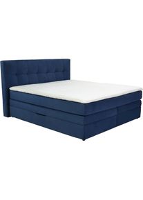 Jockenh&ouml;fer Boxspringbett JOCKENH&Ouml;FER GRUPPE "AMY mit Bettkasten, inkl. Taschenfederkernmatratze H&auml;rtegrad H3-H4", blau (blau 341, 02), B:214cm L:217cm, Bezug Bett: Samtoptik (100% Polyester);Topper und Matratzenspiegel: 100% Polyester, Komplettbetten, Boxspringbett, mit 6 cm Kaltschaum-Topper, Samt-Bezug, 180x200 und 200x200 cm