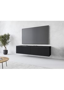 Lowboard Home Affaire "LOWBOARD D, wahlweise mit oder ohne Beleuchtung", schwarz (graphite schwarz matt), B:140cm H:30cm T:33cm, Sideboards, Lowboard, modernes TV-Board ohne Griffe, mit viel Stauraum,stehend und h&auml;ngend
