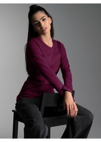 Longsleeve TRIGEMA "TRIGEMA Langarmshirt", Damen, Gr. S, lila (sangria), Feinstrick, 95% Baumwolle, 5% Elasthan, Basic, lang, Rundhals, Shirts Longsleeve