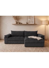 Ecksofa OTTO HOME "Soft&Cosy Pik XXL, L-Form, B: 303 cm, Mega Sofa in Cord", grau (anthrazit), B:303cm T:187cm, 100% Polyester, Sofas, Ecksofa, Lounge-Komfort mit edler Sitzsteppung, Federkern