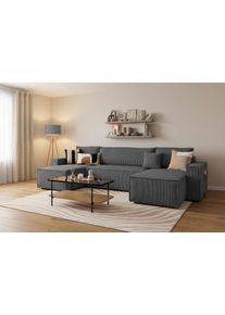 Wohnlandschaft OTTO HOME "CASSI L-Form, 311cm - OTTO. Verl&auml;ssliche Qualit&auml;t.", grau (anthrazit), B:311cm H:80cm T:48cm, Sofas, Wohnlandschaft, Schlaffunktion (133/270), Bettkasten, Cord, Unser Tiefpreis