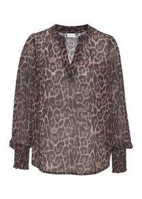 Chiffonbluse Lascana, Damen, Gr. 44, braun (leo print), Chiffon, Obermaterial: 100% Polyester, bedruckt, figurumspielend h&uuml;ftlang, V-Ausschnitt, Smokb&uuml;ndchen, Blusen Chiffonbluse, mit Leodruck und V-Ausschnitt, Damenbluse, elegant-chic, Topseller
