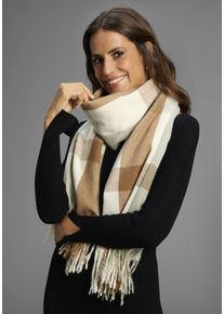 Modeschal Laura Scott, Damen, beige (wollwei&szlig;, braun, gr&uuml;n), Web, Kunstfaser, gemustert, kariert, Modet&uuml;cher Modeschal, im klassischen Karo-Design in modischen Farbekombinationen