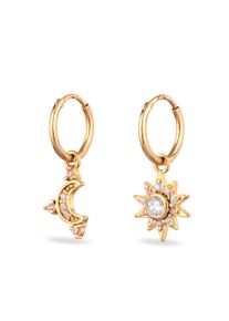 Paar Creolen Elli "Ohrringe Creole Mond Sonne Zirkonia Wei&szlig; Rosa 925 Sterling Silber" Gr. 27, gold, Ohrringe, Damen, 27, Silber 925 (Sterlingsilber), Paar Creolen