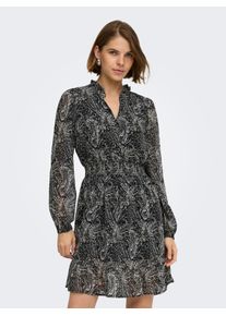 Chiffonkleid Only "ONLCAROLINE L/S SHORT DRESS WVN NOOS", Damen, Gr. XS, N-Gr, Langarm, Chiffon, schwarz aop:caroline paisley, Chiffon, Obermaterial: 100% Polyester, bedruckt, kurz, V-Ausschnitt, Kleider Chiffonkleid, Polyester