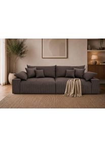 Big-Sofa OTTO HOME "Amici, B: 302 cm, Lounge-Sofa in Boucle und Cord", dunkelbraun, B:302cm T:122cm, 100% Polyester, Sofas, Big-Sofa, Mega-Sofa mit Lounge-Komfort, Federkern & 6 Zierkissen