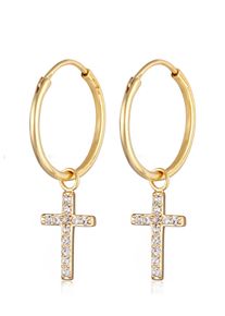 Paar Creolen Elli "Ohrringe Creolen Kreuz Glaube Religion 925 Silber, mit Kristallen von Swarovski" Gr. 48, gold, Ohrringe, Damen, 48, Silber 925 (Sterlingsilber), Paar Creolen