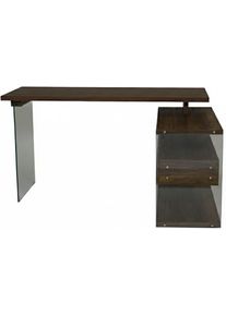 Eckschreibtisch Jahnke "LUX C 15 E", braun (walnuss, klarglas, klarglas, walnuss), B:145cm H:76,2cm T:100cm, Tische, Eckschreibtisch, Eckschreibtisch,Glas,wechselseitig montierbar,2 Schubladen,B:145 cm