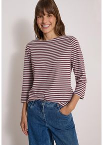 3/4-Arm-Shirt Cecil, Damen, Gr. XS (36), rot (light grau melange), Jersey, Obermaterial: 50% Baumwolle, 50% Modal, gestreift, bequem h&uuml;ftbedeckend, U-Boot-Ausschnitt, abgesteppte Kante, Shirts 3/4-Arm-Shirt, mit Boat Neck und Streifen, Topseller