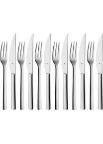 Steakbesteck WMF "Nuova", silber (edelstahlfarben), 12 Stk., Cromargan Edelstahl Rostfrei 18/10, Essbesteck-Sets, Steakbesteck, Solide Monobloc Steakmesser