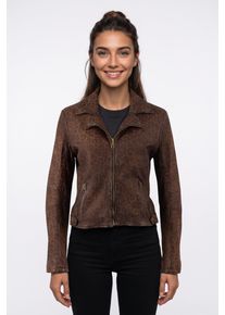 Lederjacke Mauritius "MWNyxa", Damen, Gr. 4XL (48), braun (whiskey), Obermaterial: 100% Schafsleder. Futter: 100% Baumwolle. &Auml;rmelfutter: 100% Polyester, gemustert, regular fit h&uuml;ftlang, abgesteppte Kante, Jacken Lederjacke, mit dekorativem Nietenbesatz, Leo-Print