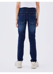 Slim-fit-Jeans name it "NKMTHEO XSLIM SWE JEANS 3113-TH NOOS", M&auml;dchen, Gr. 122, N-Gr, blau (dunkelblau denim), Denim/Jeans, Obermaterial: 70% Baumwolle, 27% Polyester, 3% Elasthan, Abriebeffekte, slim fit lang, Jeans Slim-fit-Jeans