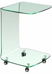 Beistelltisch PAROLI "Peppe", transparent (klarglas), B:45cm H:60cm T:45cm, Tische, Beistelltisch, aus Glass mit Rollen