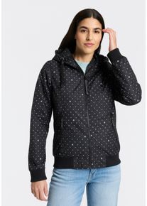 Outdoorjacke Ragwear "NUGGIE DOTS O", Damen, Gr. XS, schwarz, Web, Obermaterial: 100% Polyester, gepunktet, h&uuml;ftlang, Jacken Outdoorjacke, aus Polyester, h&uuml;ftlange Passform, hochschlie&szlig;ender Kragen