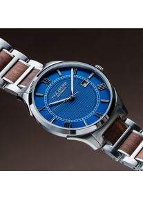 Holzkern; Orologio di legno Milestones (Noce/blu), Uomo, Legno naturale