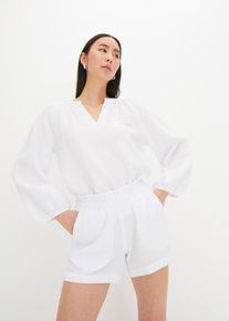 Shirtbluse bonprix "Oversize-Bluse aus Musselin", Damen, Gr. 52, wei&szlig;, Web, Obermaterial: 100% Baumwolle, unifarben, oversize normal, V-Ausschnitt, elastischer Bund, Blusen Shirtbluse, Oversize-Passform, mit V-Ausschnitt, aus Baumwolle, 3/4-&Auml;rmeln