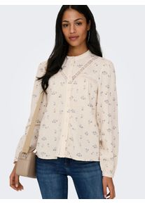 Druckbluse Only "ONLLARI L/S FLOWER SHIRT NOOS WVN", Damen, Gr. XS, beige (cloud dancer aop:emb), Web, Obermaterial: 100% Baumwolle, bedruckt, regular fit normal, Blusen Druckbluse