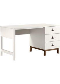 Vipack "Sezane mit gro&szlig;er Arbeitsplatte und 3 ger&auml;umigen Schubladen" MDF Clay (warmes Grau) farben lackiert, Sockel nussbaumfarbig