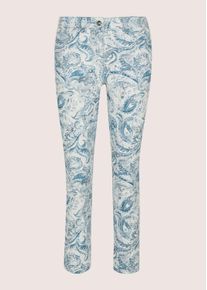 Madeleine Mode Chinos MADELEINE "Druckhose Jerseyhose mit Paisley-Muster", Damen, Gr. 21, N + K Gr, blau (rauchblau, wei&szlig;), Obermaterial: 97% Baumwolle CO. 3% Elasthan EL., Modern, schmal, Hosen Chinos, Paisley-Druckhose