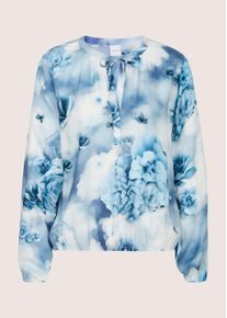 Madeleine Mode Langarmbluse MADELEINE "Blusenshirt Druckbluse mit floralem Aquarellprint", Damen, Gr. 48, blau (rauchblau, bleu, multicolor), Obermaterial: 100% Viskose CV., Modern, schmal, Blusen Langarmbluse, Ausschnitt mit Bindeband