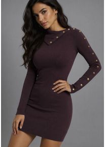 Strickkleid Melrose, Damen, Gr. 36, N-Gr, rot (bordeaux), Feinstrick, Obermaterial: 70% Viskose, 30% Polyamid, unifarben, tailliert mini, asymmetrischer Ausschnitt, Kleider Strickkleid, femininer Schnitt mit Ziernieten, aus Viskosemischung